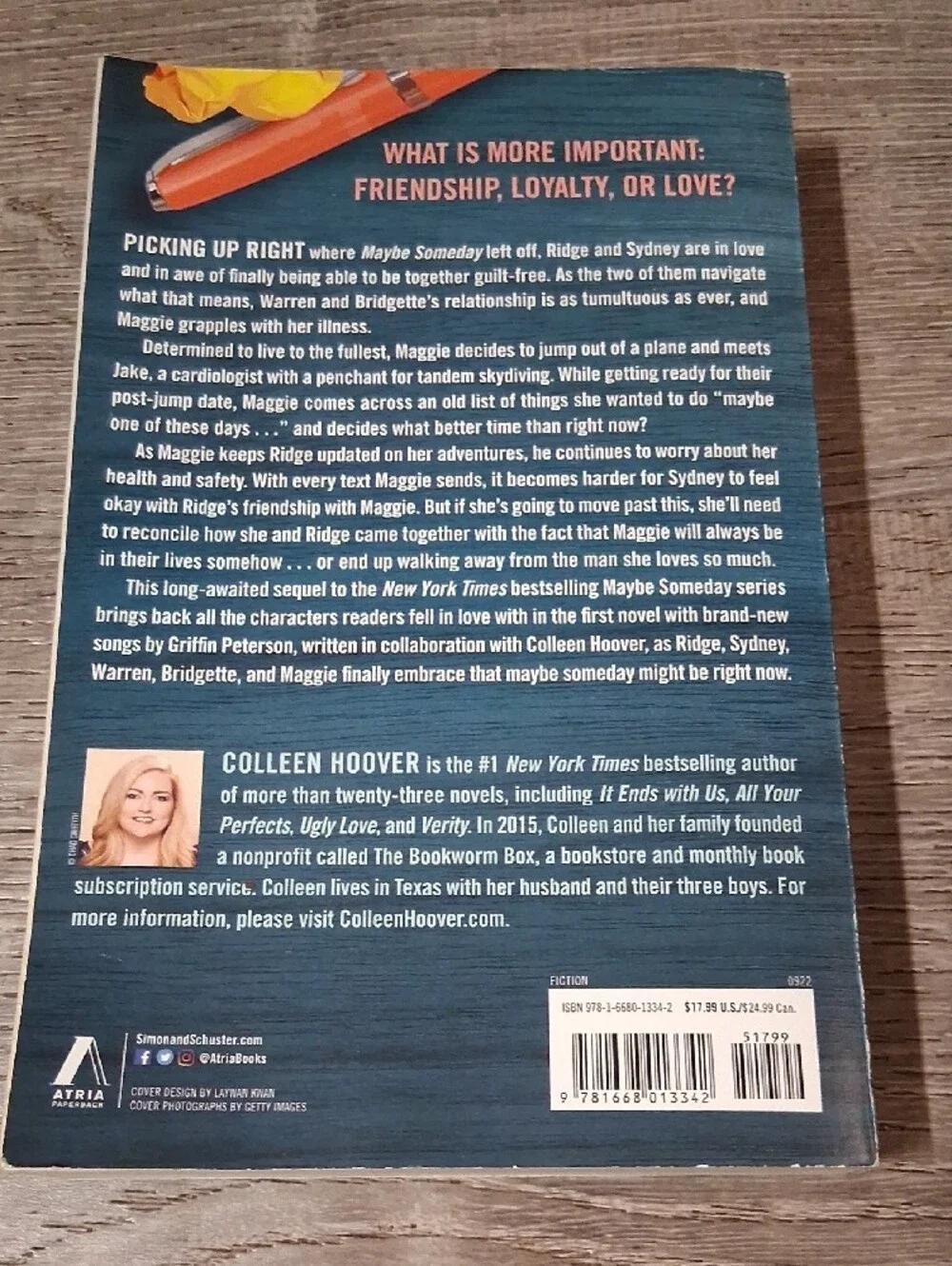 Maybe Now by Colleen Hoover - Blue Cover with Orange Accents